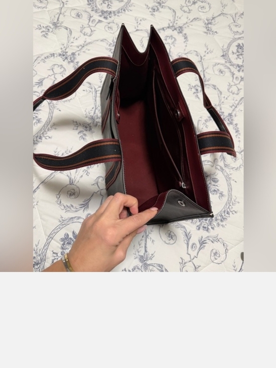 Coach Signature Canvas Large Tote in Brown with Maroon-Trim Straps - Picture 7 of 12